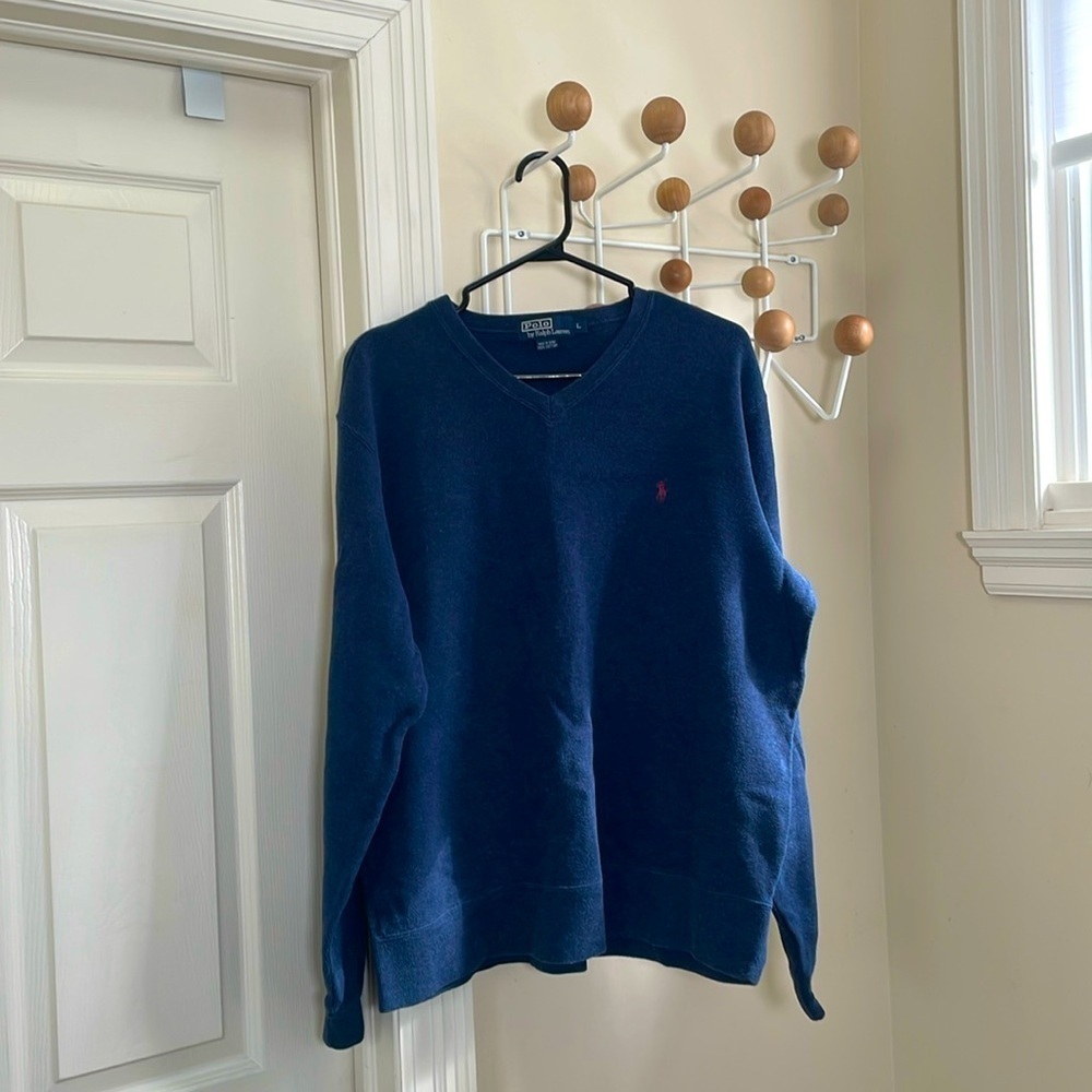 Ralph Lauren - V-Neck Pullover Sweatshirt Top - Blue - L